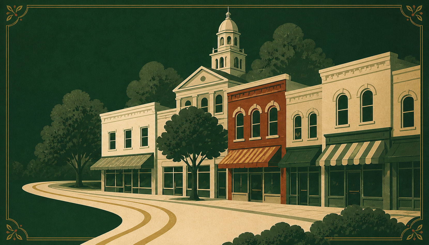 Vintage Small Town Loop town-square scene